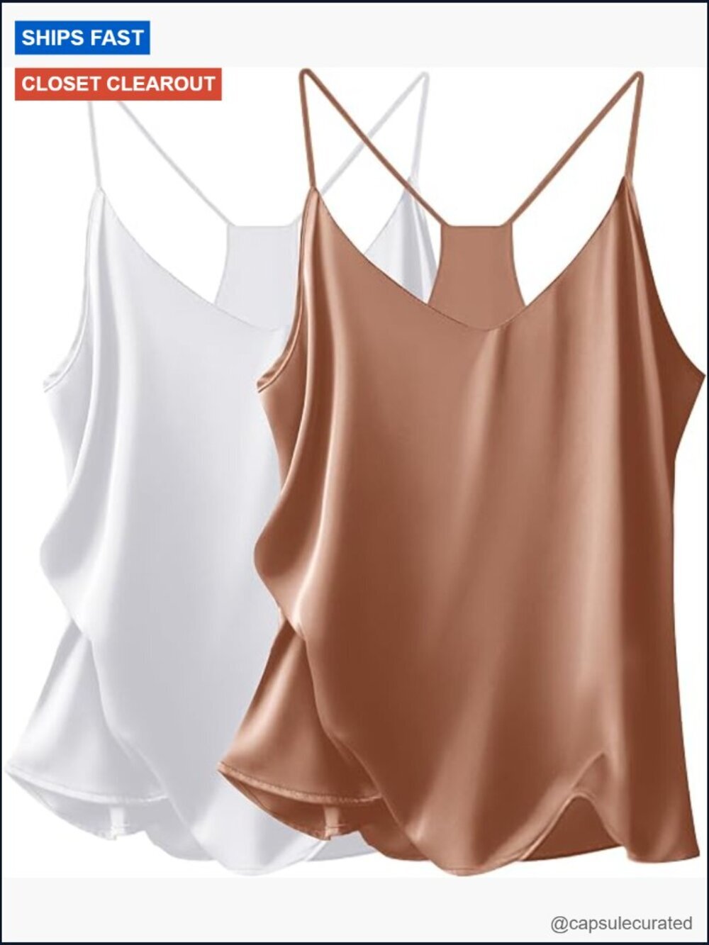 Satin Cami Tops 2 Pack V Neck Silk Camisole Tank Top Spaghetti Strap Racerback